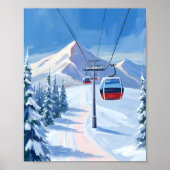 Poster Téléphérique de ski | Gondole de montagne enneigée (Devant)