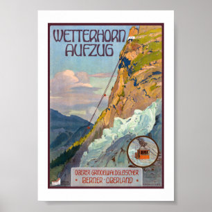 Poster Téléphérique du Wetterhorn Suisse Alpes vintage 19