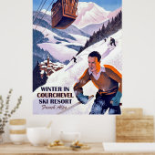 Poster Téléphérique sur Courcheval, homme sur ski, vintag (Cuisine)
