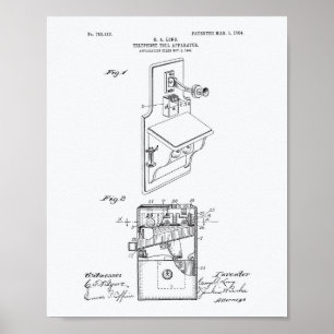 Poster Telephone Toll 1904 Patent Art White Paper
