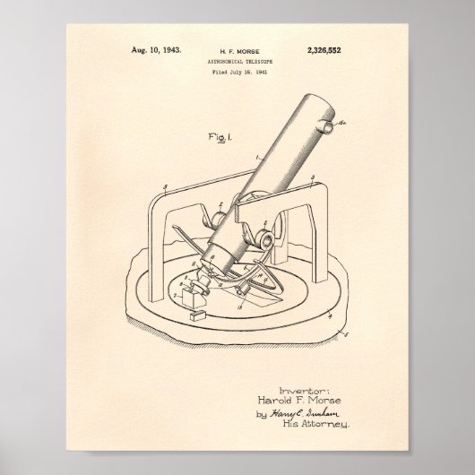 Poster Télescope astronomique 1943 Brevet Art Vieux Poivr (Devant)