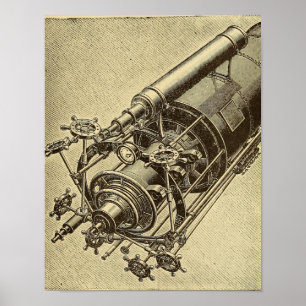Poster Télescope Steampunk illustration vintage 1898