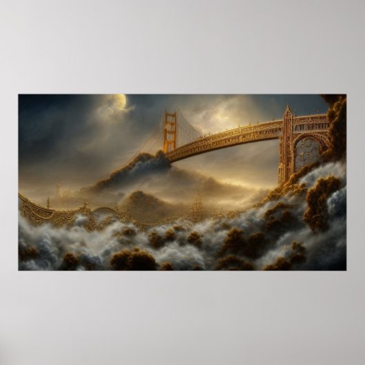 Poster Tempête Abstraite du paysage le pont Golden Gate (Devant)