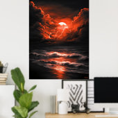 Poster Tempête au-dessus de la lune de Crimson - Monochro (Bureau à domicile)