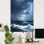 Poster Tempête de la foudre au-dessus de l'océan (Bureau à domicile)