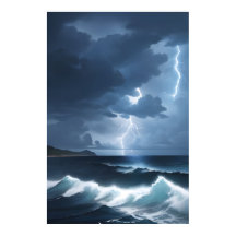 Tempête de la foudre au-dessus de l'océan