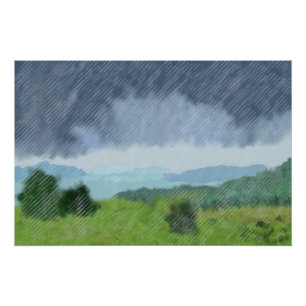 Poster Tempête de pluie au-dessus de la terre,