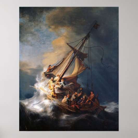 Poster Tempête de Rembrandt Mer de Galilée Peinture (Devant)