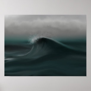 Poster Tempête humide d'une vague verte profonde