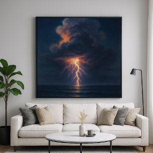 Poster Tempête nocturne éclair - Paysage marin peinture p
