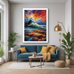 Poster Tempête océanique - Art marin Abstrait