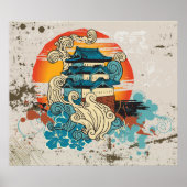 Poster Temple asiatique Pagode et soleil imprimé personna (Devant)