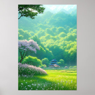 Poster Temple au milieu des arbres