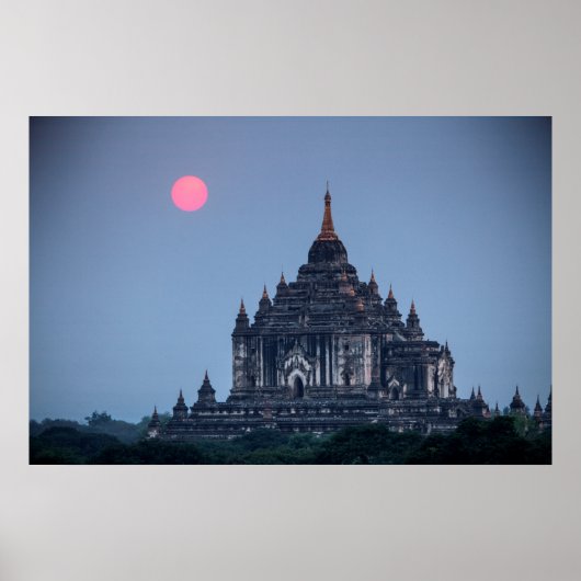 Poster Temple bouddhiste au coucher du soleil (Devant)