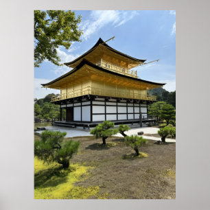 Poster Temple de style pavillon d'or Cyberpunk dans le fu