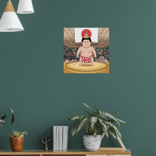 Poster Temple de sumo dans le drapeau japonais dohy