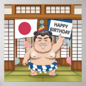 Poster Temple de sumo dans le drapeau japonais dohy (Devant)