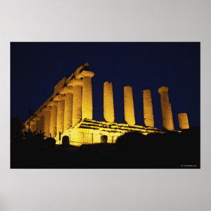 Poster Temple grec à la nuit avec jaunes et oranges