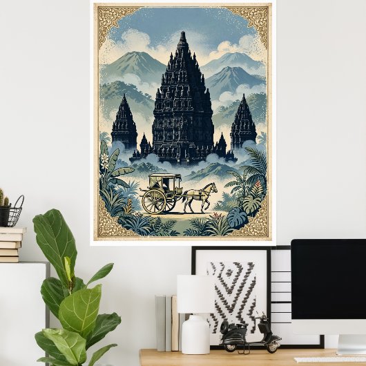 Poster Temple hindou vintage de Prambanan Java Indonésie (Bureau à domicile)