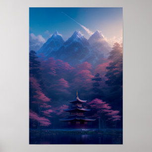 Poster Temple japonais au bord du lac
