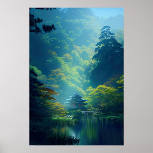 Poster Temple japonais au coeur de la forêt (Devant)