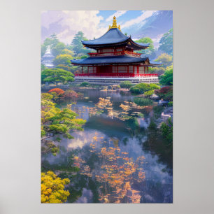 Poster Temple japonais, Beau Jardin