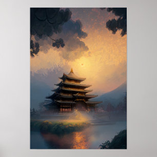 Poster Temple japonais dans la lumière du soir