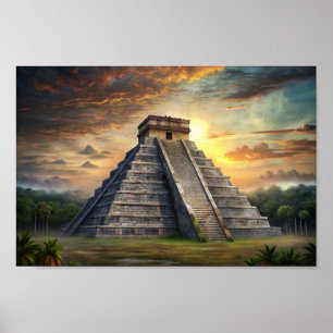 Poster Temple maya de Chichen Itza au Mexique Coucher de