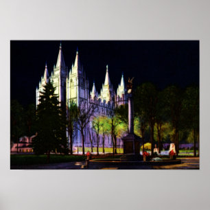 Poster Temple mormon de Salt Lake City Utah à la nuit