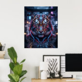 Poster Temple Néon du Tigre Samouraï (Bureau à domicile)