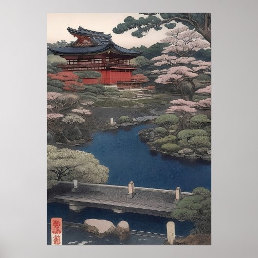 Poster Temple on the river - Japan (Devant)