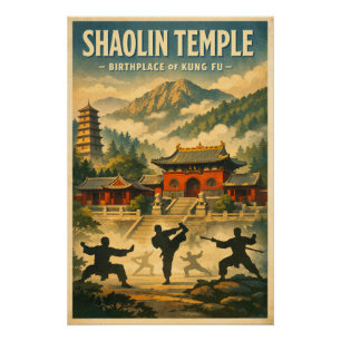 Poster Temple Shaolin, Chine, dans un style rétro classiq