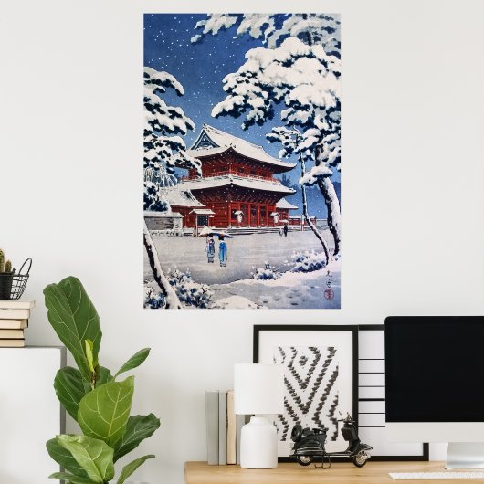Poster Temple Zojoji en neige par Tsuchiya Koitsu (Bureau à domicile)
