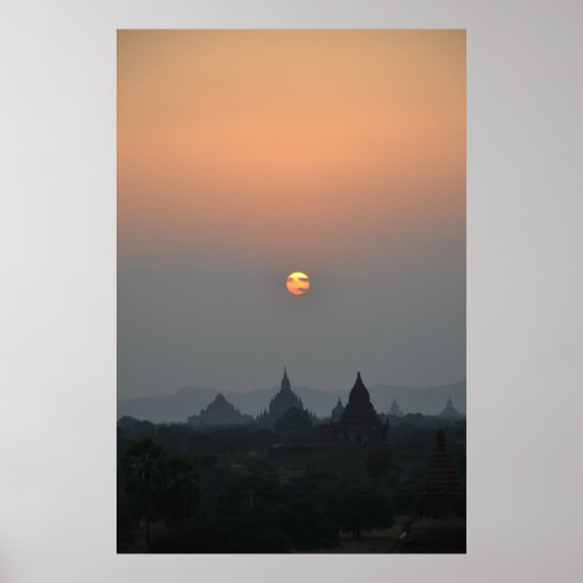 Poster Temples antiques au coucher du soleil - Bagan, Mya (Devant)