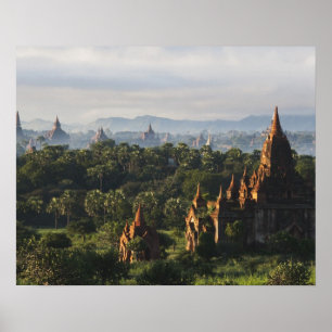Poster Temples au lever du soleil, Bagan, Myanmar