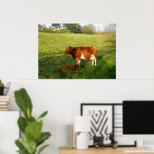 Poster Temps d'alimentation pour la vache de Guernesey (Bureau à domicile)