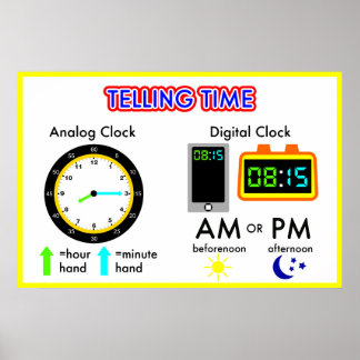 Poster Temps d'appel sur une horloge analogique et numéri