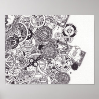 Poster Temps et argent - Black & White Steampunk