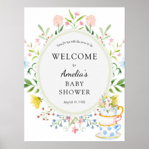 Poster Temps pour Fleur sauvage de Baby shower de thé
