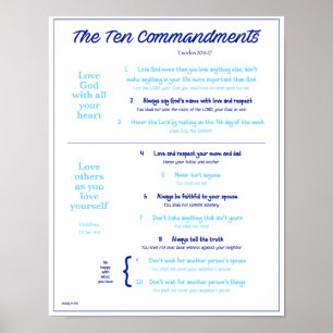 Poster Ten Commandments for Kids--Navy/Lt. Blue w/ border