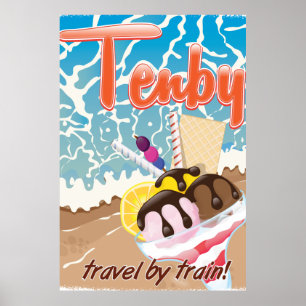 Poster Tenby Pembrokeshire dessin animé sur la crème glac