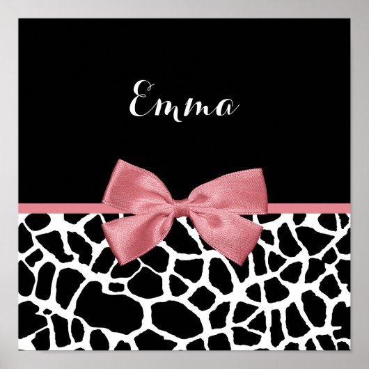 Poster Tendance Giraffe Imprimer Rosy Rose Bow avec nom (Devant)