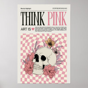 Poster tendance Pense Pink Wall Art, Poster crâne