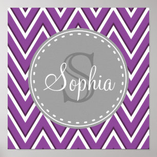 Poster Tendance violet Chevron Motif gris Monogramme