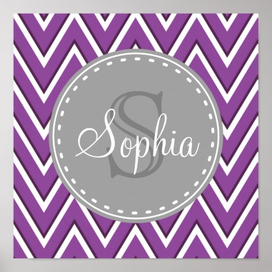 Poster Tendance violet Chevron Motif gris Monogramme (Devant)