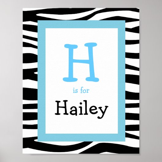 Poster Tendance Zebra Print Nursery Wall Art Name Print (Devant)