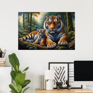 Poster Tendre Tigers Moment dans la peinture de la nature
