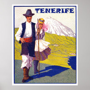 Poster Tenerife, couple de villageois, Espagne, vintage