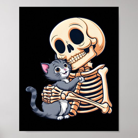 Poster Tenir Un Chat Cute Halloween Costume Crâne Chat (Devant)