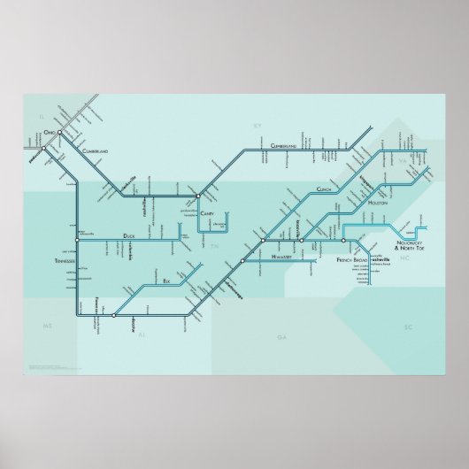 Poster Tennessee & Cumberland Rivers 30" x 20" (Devant)